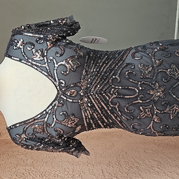 Gray silver 1920s beaded sequins cocktail mini dress size medium 6-8 - Picture 3 of 14